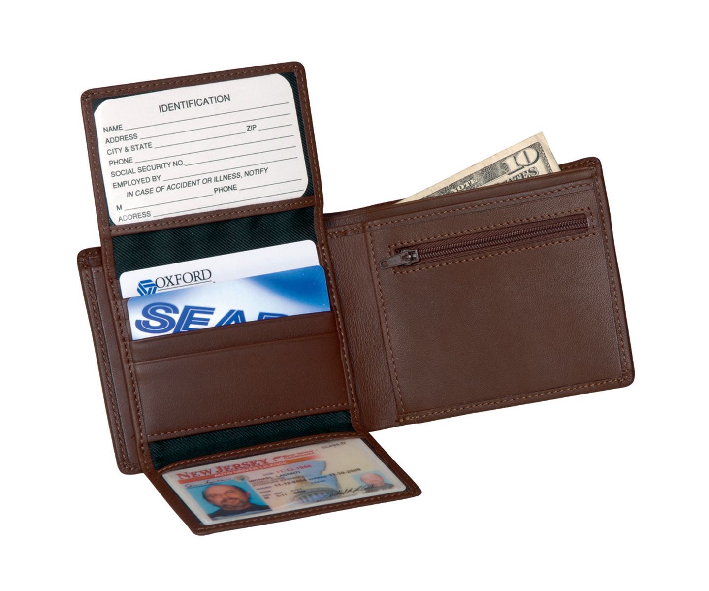 Мужской кошелёк ROYCE New York Bifold Wallet with Zippered Coin Slot, цвет: Коричневый — фото 2