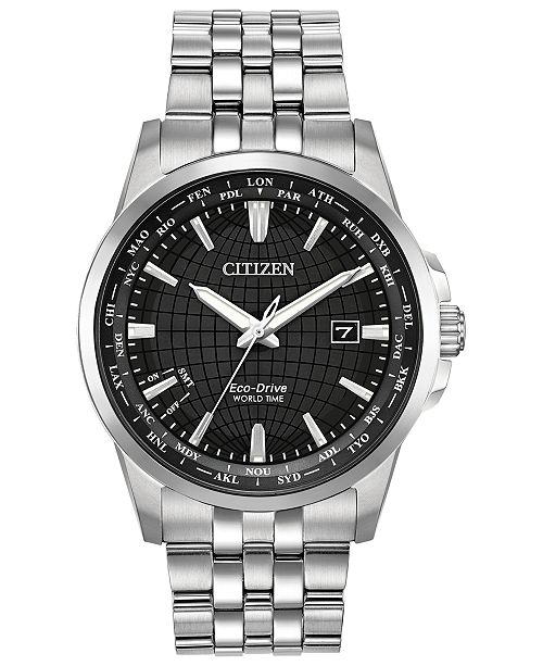 Citizen Eco-Drive Men's World Time Stainless Steel Bracelet Watch 41mm ...
