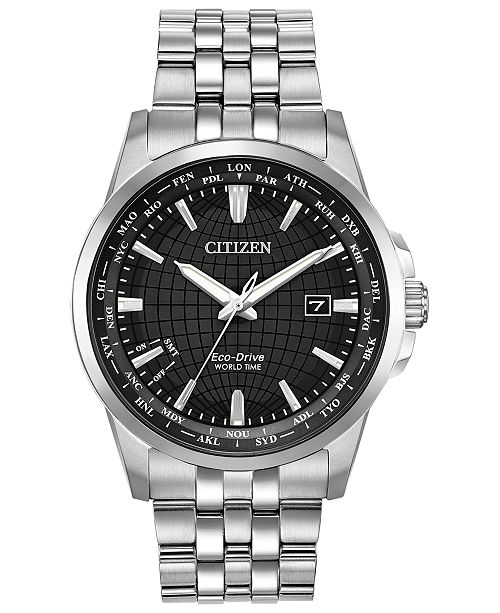 Citizen Eco Drive Men S World Time Stainless Steel Bracelet Watch 41mm Reviews All Fine Jewelry Jewelry Watches Macy S