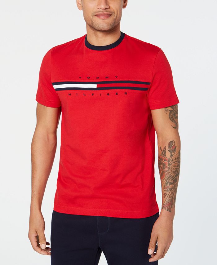 Tommy Hilfiger Mens Cotton T-Shirt Size XL Tall White Short Sleeve Signat  Stripe