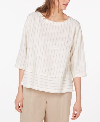 Eileen Fisher - Striped Bateau-Neck 3/4-Sleeve Top