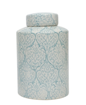 3r Studio Decorative Tall Ceramic Ginger Jar With Lid, Blue And White