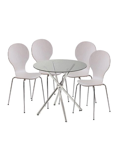 Carrisa Glass Table With Wood Chair Collection Set Of 5 Pieces