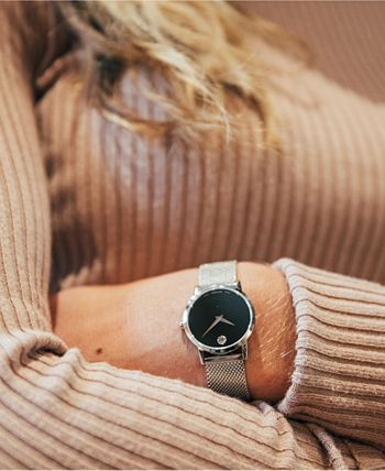 Movado - Women's Swiss Museum Classic Stainless Steel Mesh Bracelet Watch 28mm