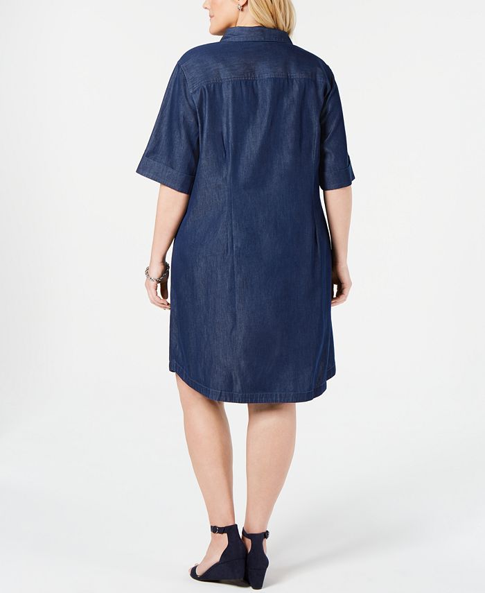 Karen Scott Plus Size Cotton Short-Sleeve Chambray Shirtdress, Created ...