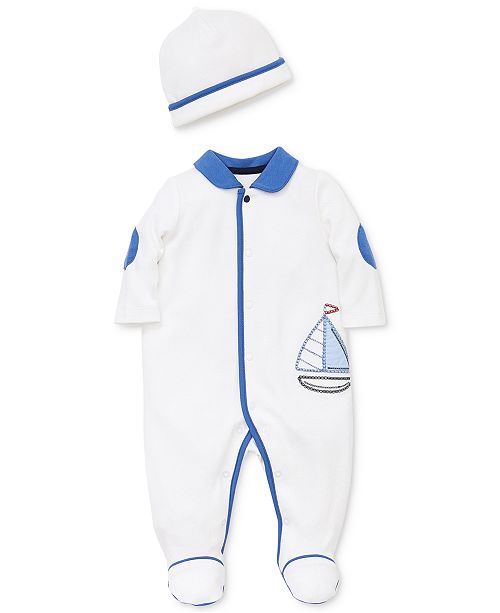 Little Me Baby Boys 2 Pc Sailboat Cotton Coverall Hat Set