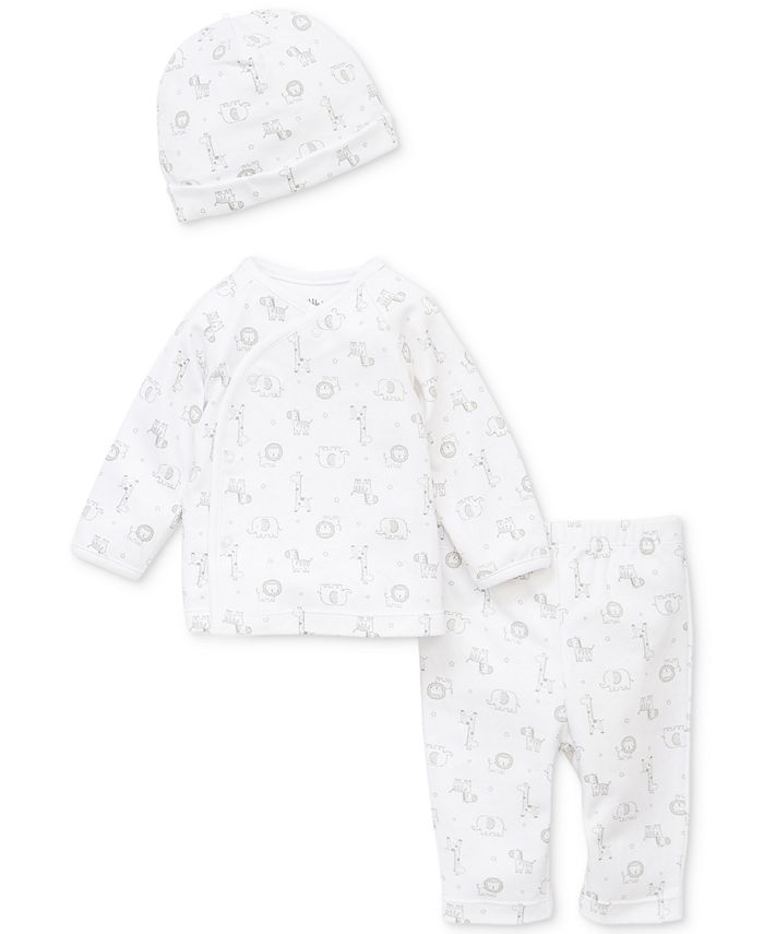 Little Me Baby Boys or Girls 3-Pc. Printed Cotton Cardigan, Pants & Hat ...