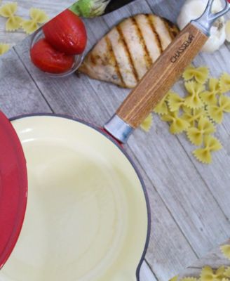 French Enameled Cast Iron 2.5 Qt. Saucepan, Lid & Wood Handle