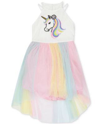 Speechless - Little Girls Embroidered Unicorn Rainbow Dress