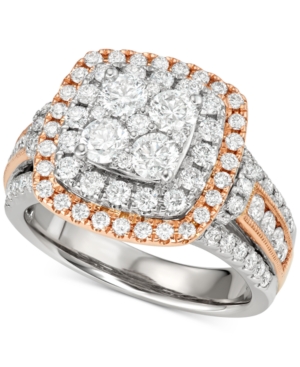 image of Diamond Halo Cluster Engagement Ring (2 ct. t.w.) in 14k White and Rose Gold