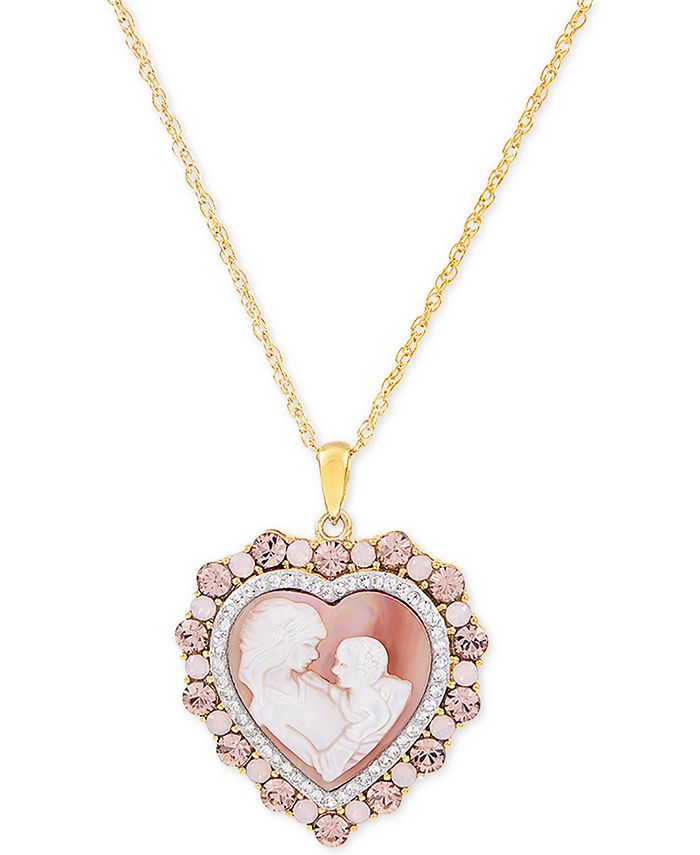 Macy's - Mother of Pearl (16 x 16mm) Cameo Heart 18" Pendant Necklace in 18k Rose Gold over Sterling Silver