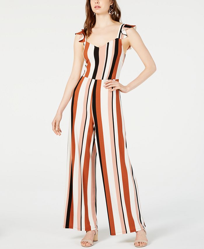 Bar III Flutter-Sleeve Striped Jumpsuit, Created for Macy's & Reviews ...