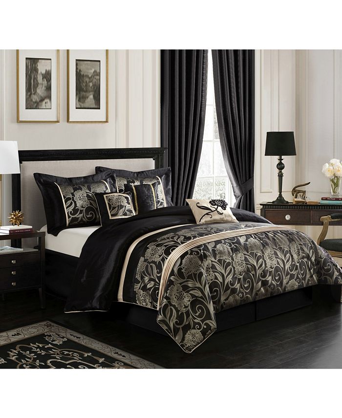 Nanshing Mollybee 7 Piece Comforter Set, Silver And Black King Size Bedding