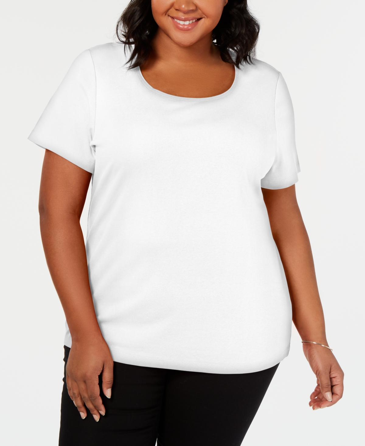 Plus Size Short Sleeve Scoop-Neck Top, Created for Macy's - Bright White