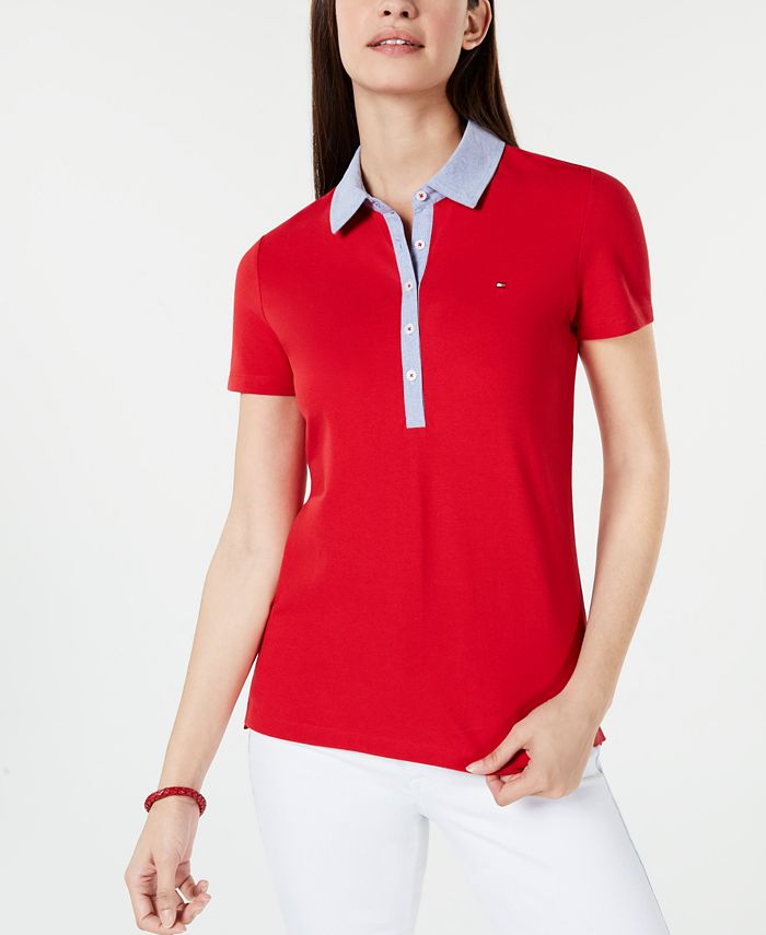Tommy Hilfiger Short-Sleeve Chambray-Trim Polo Shirt, Created for Macy ...