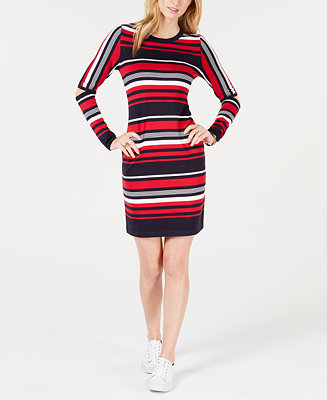 Tommy Hilfiger Striped Elbow-Cutout Dress, Created for Macy's - Macy's