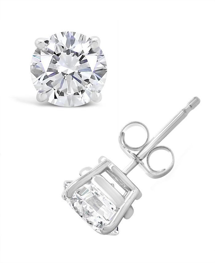 Macy's Certified Round Diamond Stud Earrings (2 ct. t.w.) in 14k White ...