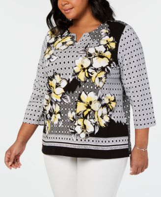 Alfred Dunner - Plus-Size Embellished Split-Neck Top
