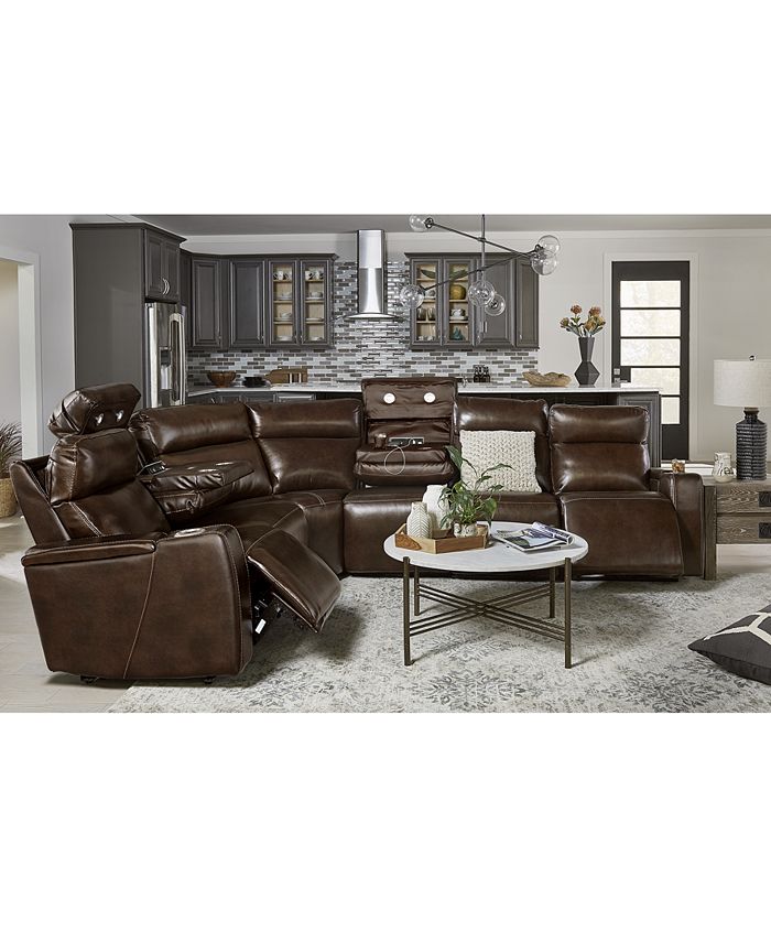 Furniture Oaklyn 6Pc. Leather Sectional with 2 Power Motion Recliners