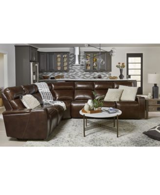 Furniture Oaklyn 6-Pc. Leather Sectional Sofa with 3 Power Recliners, Power Headrests, USB Power Outlet & 2 Drop Down Tables