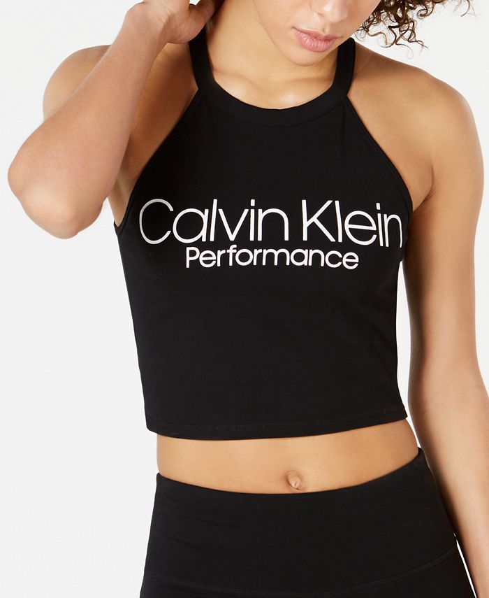 Calvin Klein Logo Cropped Halter Top & Reviews - Tops - Women - Macy's