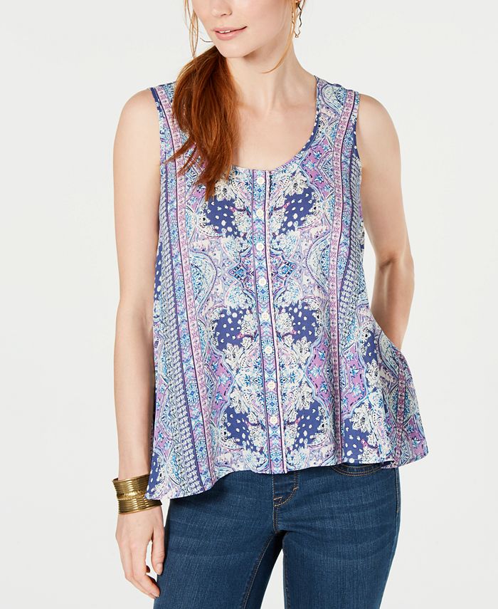 Style & Co Printed Sleeveless High-Low Swing Top, Created for Macy's ...