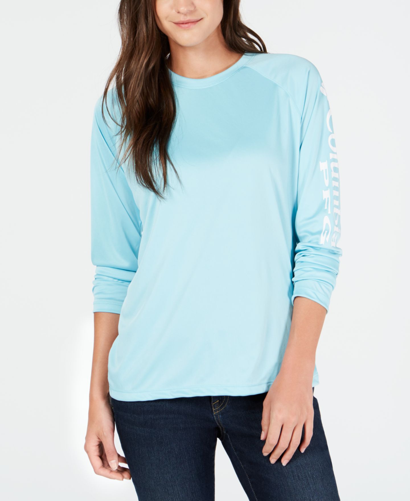 Женская футболка Columbia PFG Tidal Tee II Omni-Shade™ T-Shirt, цвет: Прозрачный синий — фото 1