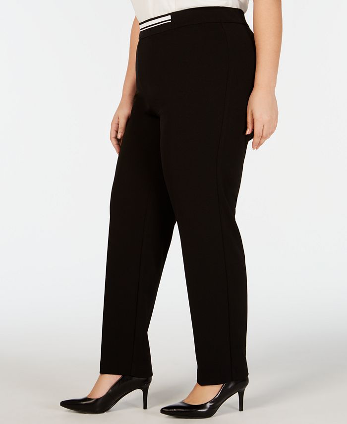 Alfani Plus Size Contrast-Waist Pull-On Pants, Created for Macy's ...