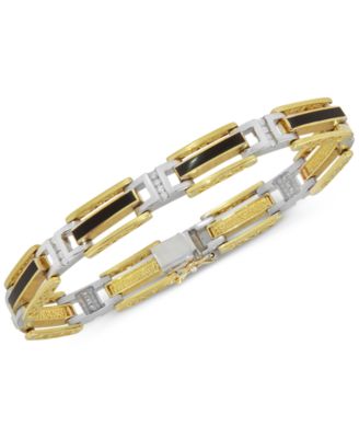 Macy's - Men's Onyx and Diamond (1/2 ct. t.w.) Bracelet in 10k Yellow & White Gold