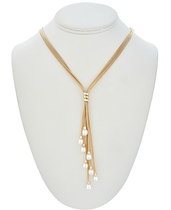 Macy's - Cultured Freshwater Pearl (6-1/2 mm) Multi-Strand 18" Lariat Necklace in 14k Gold-Plated Sterling Silver