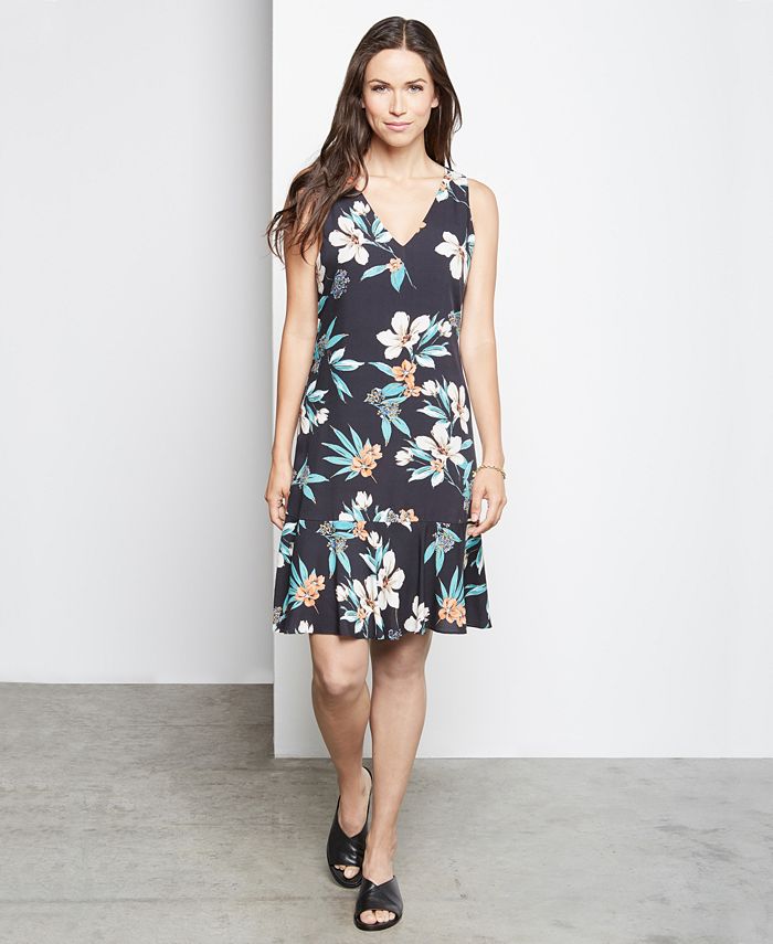 Karen Kane Floral-Print Ruffle-Hem Dress - Macy's