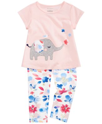 First Impressions Baby Girls Elephant Graphic T-Shirt & Floral-Print Leggings Separates, Created for Macy's 