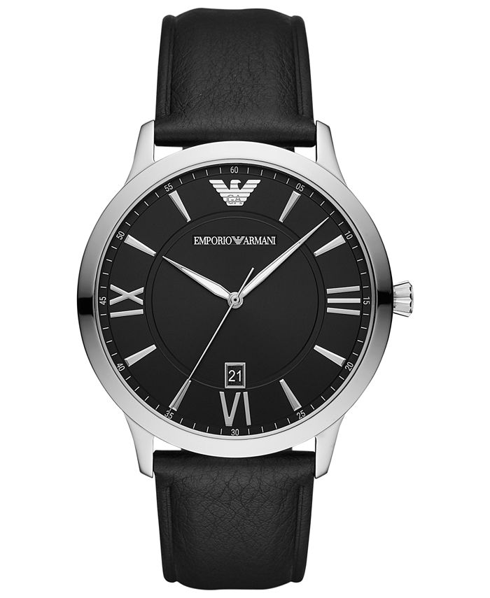 Emporio Armani Men's Black Leather Strap Watch 44mm - Macy's