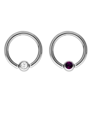 image of Bodifine Stainless Steel Set of 2 Crystal Eyebrow Rings