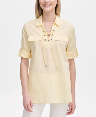 Calvin Klein - Striped Lace-Up Top