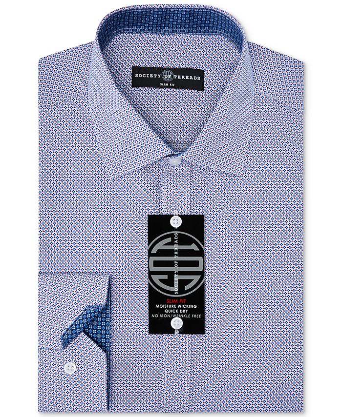 Society Of Threads Mens Slim Fit Non Iron Performance Solid Dress Shirt Red Size Large main image 0