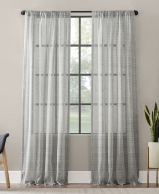 Clean Window Textured Slub Stripe Anti Dust Curtain Panel Collection In Gray