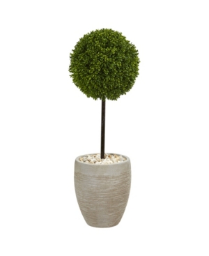 NEARLY NATURAL 3' BOXWOOD BALL TOPIARY ARTIFICIAL TREE IN OVAL PLANTER UV RESISTANT 
