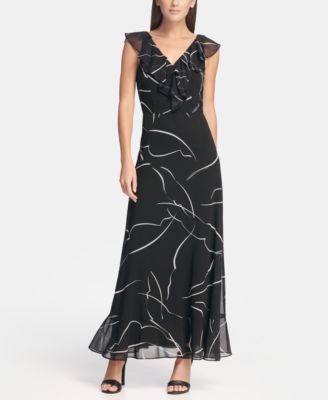 DKNY - Ruffle Chiffon Printed Maxi Dress, Created for Macy's