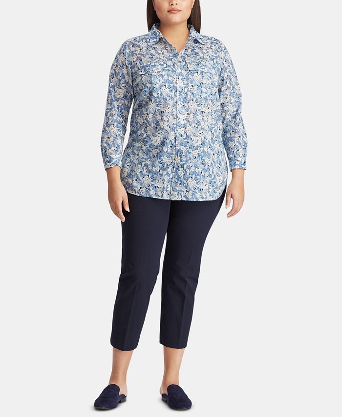 Lauren Ralph Lauren Plus Size Cotton Voile Shirt - Macy's