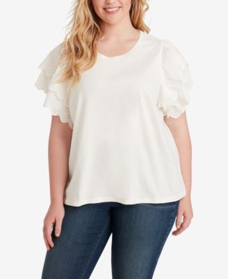 Jessica Simpson - Trendy Plus Size Rina Cotton Eyelet-Sleeve Top