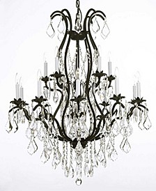 Versailles 15-Light Black Wrought Iron and Crystal Chandelier