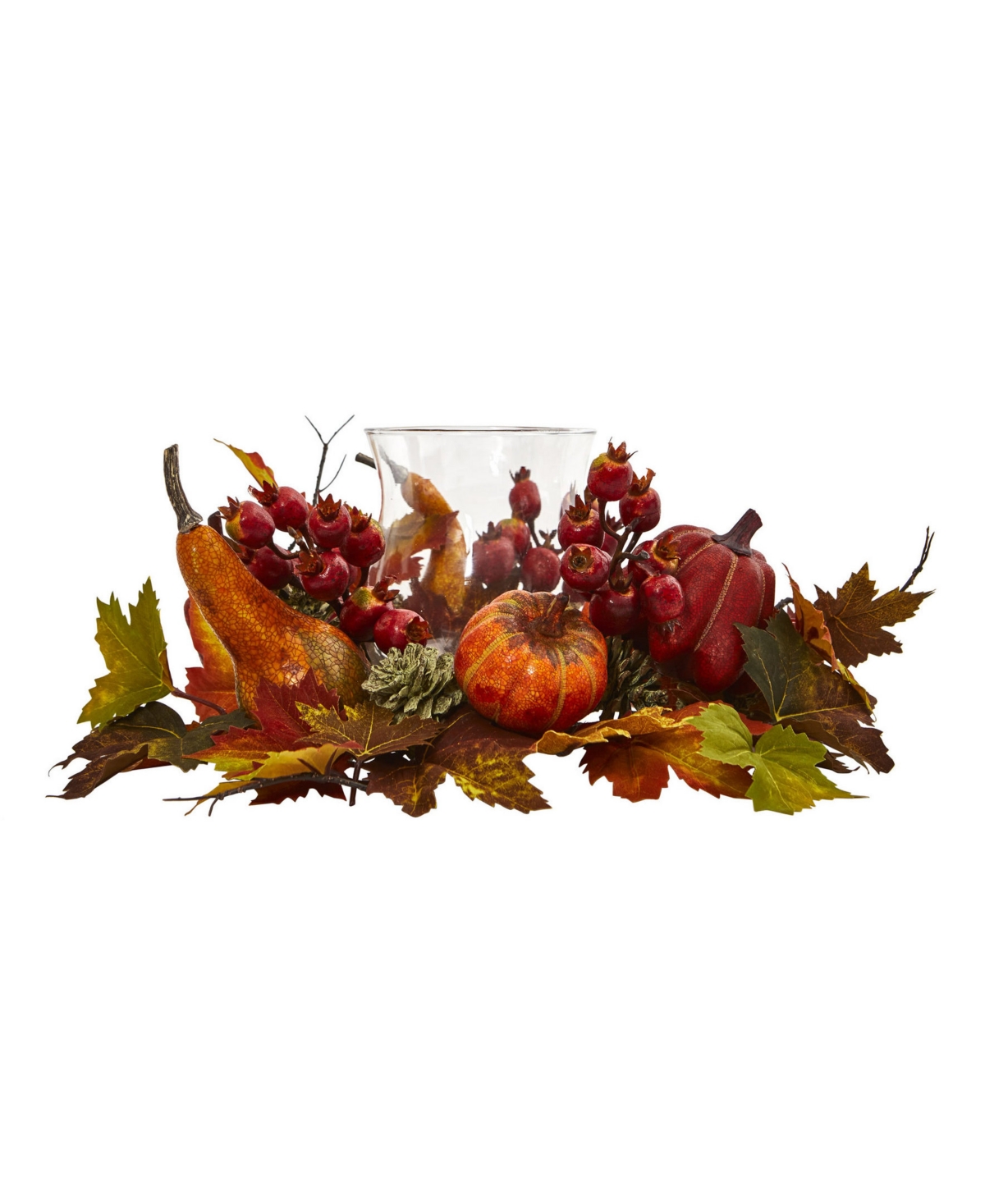 NEARLY NATURAL PUMPKIN, GOURD, BERRY AND MAPLE LEAF ARTIFICIAL ARRANGEMENT CANDELABRUM 