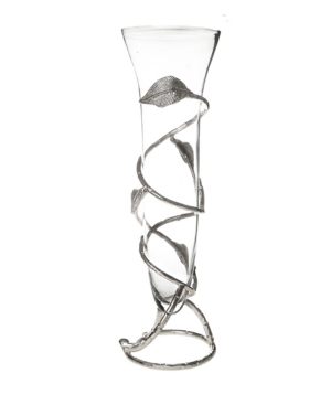 Shop Classic Touch Removable Glass Vase With Nickel Leaf Design Base In Clear