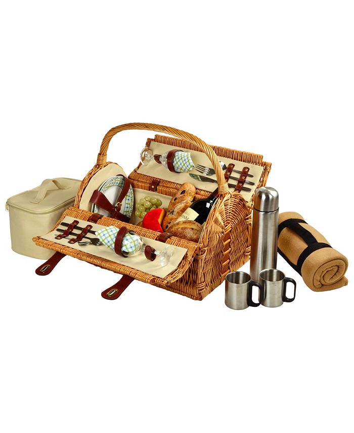 Picnic At Ascot Sussex Willow Picnic Basket Service for 2, Coffee Set
