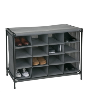 16 Compartment Shoe Cubby Organizer W/Cover - Grey