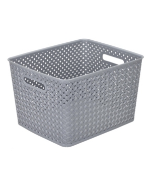 Resin Wicker Storage Tote, Large 13.75" x 11.50" x 8.75", Basket Weave 3 Pack ) 