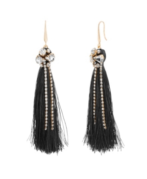 image of Catherine Malandrino Women-s White Toned Jewels Black Tassel Yellow Gold-Tone Hook Earrings