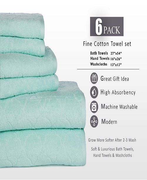 Casa Platino Luxurious Fine Cotton Jacquard Solid 6 Piece Towel Set