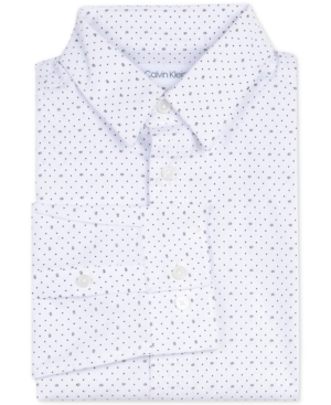 Calvin Klein Kids' Big Boys Slim-fit Stretch Logo Dot-print Dress Shirt In White